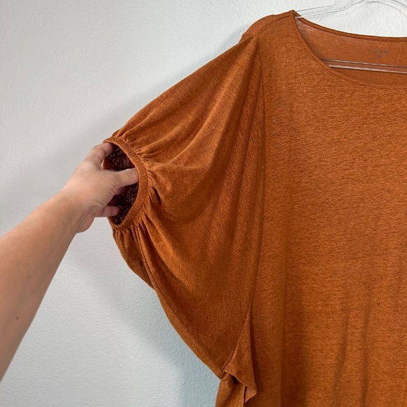 Garnet Hill size L organic linen puff sleeve top burnt orange jersey oversized - Picture 5 of 13
